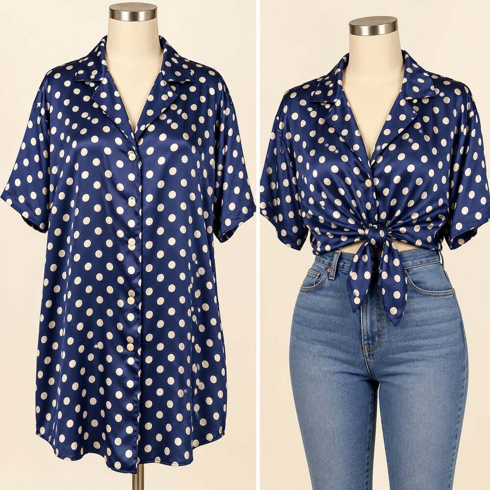 Victoria's Secret Polka Dot Satin Nightshirt Size S Blue White Sleepshirt